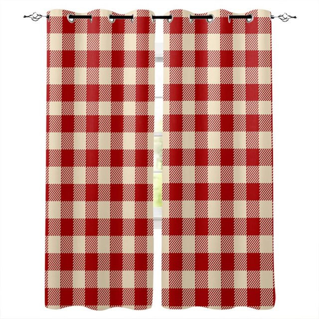 Super Six Fenstervorhänge im britischen Stil mit Karo-Muster in Blau und Orange, halbtransparent, B: 135 cm, H: 160 cm - Bild 1