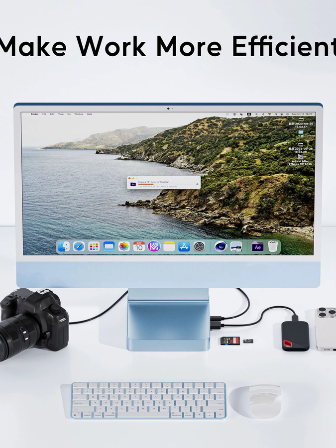 PULWTOP USB-C-Hub für iMac 24 Zoll M1/M3/M4 in Silber mit USB-C 10Gbps, 3x USB-A, SD/TF-Slot und Unterstützung für M.2-SSD-Erweiterung - Bild 3