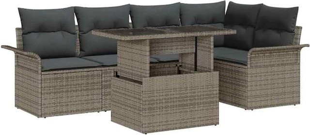 vidaXL Garten-Sofa-Set aus Poly Rattan in Grau, 6-teiliges L-Shape Lounge-Set mit Kissen und integriertem Stauraum - Bild 1