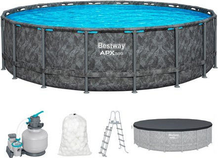 Bestway APX365 Frame Pool Set mit Sandfilteranlage, rund, Farbe: Grau/Marmor, Durchmesser: 549 cm, Höhe: 132 cm - Bild 1