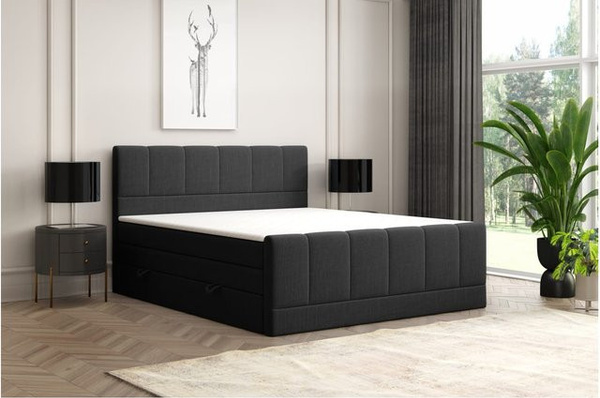 M-Punkt GmbH Boxspringbett IBIZA mit Bettkasten aus Webstoff in Schwarz, B/T: 180 x 200 cm