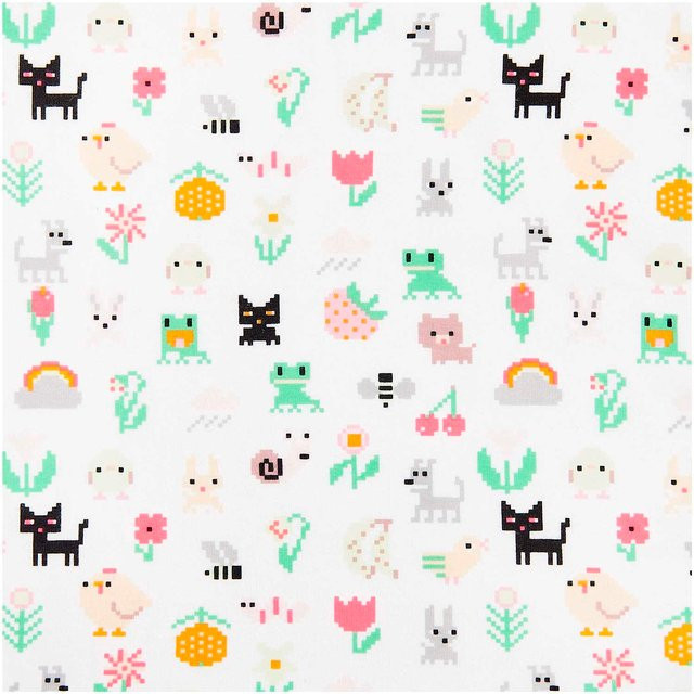 Rico Design Jersey Stoffabschnitt Pixel Art Tiere in Weiß und Multicolour aus Baumwolle - Bild 1