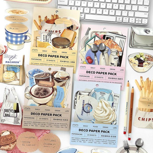 15 Stück Kawaii Scrapbooking Notizpapier Set im Convenience Store Design, buntes Bastelpapier für Handwerk und Dekoration - Bild 1