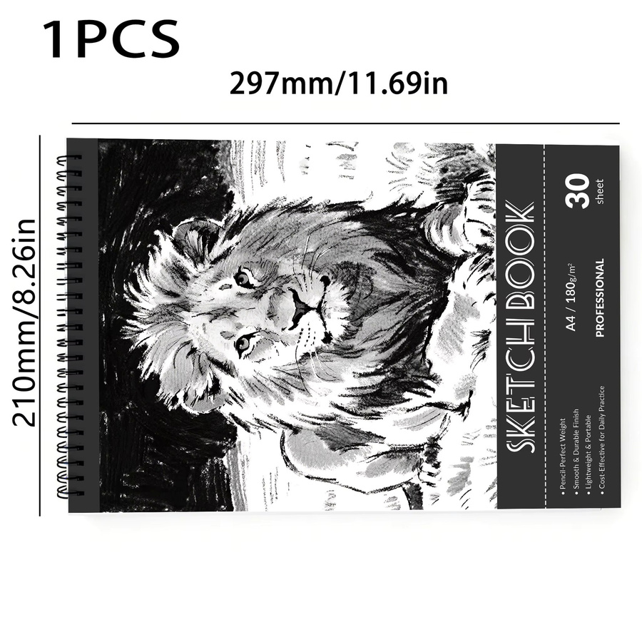 Lion Ink A4 Spiral-Skizzenbuch mit 30 säurefreien Blättern, 180g/m², Multicolor Art Cover - Bild 2