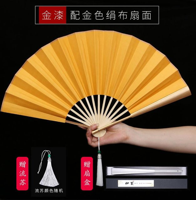 Handgefertigter Yuzhu-Faltfächer von Yiran Furniture in Orange im antiken Retro-Stil mit Lackkunst für Tai-Chi und Kung-Fu - Bild 1