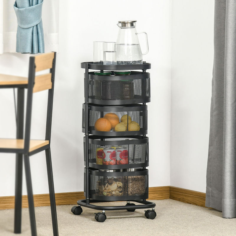 Aosom HOMCOM Servierwagen mit 4 Ebenen und Rollen in Schwarz - Bild 2