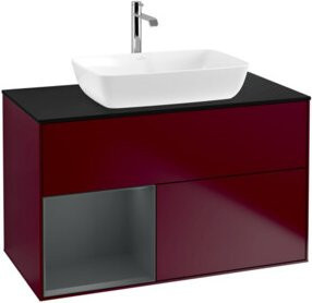 V&B Finion Waschtischunterschrank in Blau mit LED-beleuchtetem Regalelement und Wandmontage - Bild 1