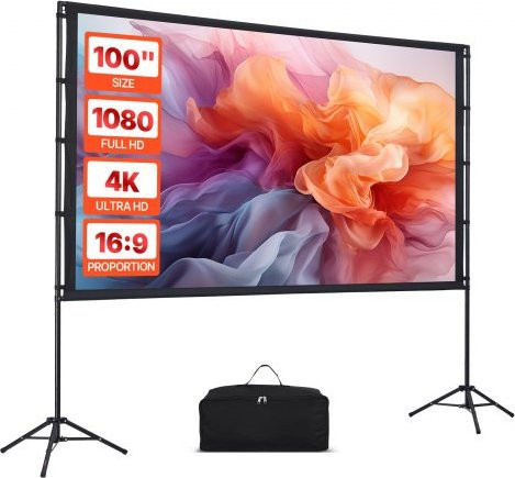 VEVOR Projektionsleinwand 100 Zoll mit Doppelstativ, 16:9 4K HD Beamerleinwand für Heimkino und Präsentation, Schwarz und Weiß - Bild 1