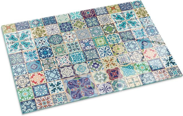 Tulup Glasplatte für Kamin mit Mosaikmuster in Blau, B: 100 cm, H: 70 cm - Bild 1
