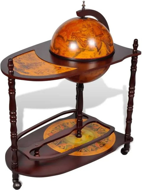 vidaXL Globus-Bartisch aus Eukalyptusholz in Braun mit drehbarer Platte und Rollen, H x B x T: 88 x 45 x 45 cm - Bild 1