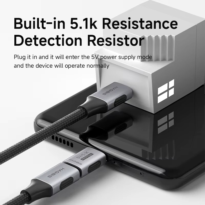 Hagibis USB-C-Ladeadapter mit 5.1k Widerstand, USB-C-Stecker auf USB-C-Buchse in Silber für Rasierer, Trimmer, Kopfhörer und Elektrowerkzeuge - Bild 2