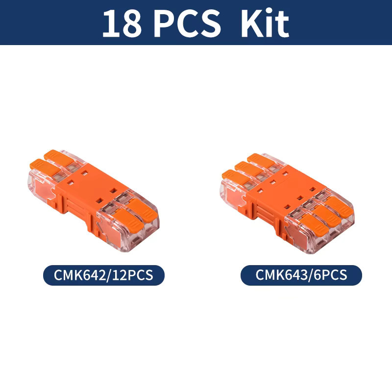 JINH CMK64 Serie Mini-Schnellverbinder Set aus 18 Stück, Universal Compact Push-in-Klemmenblöcke für solide und flexible Drähte, Farbe: Orange - Bild 3