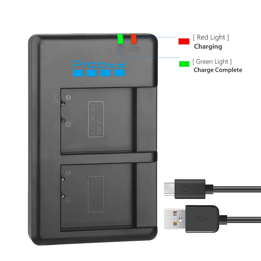 Probty DB-120 wiederaufladbarer Akku mit USB-C-Anschluss für Ricoh GR IV GRIV GR4 Digitalkamera, Schwarz, 2000 mAh - Bild 2