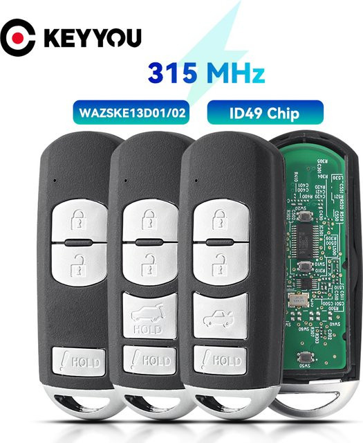 KEYYOU Funkschlüssel für Mazda 3 6 CX-3 CX-5 Miata mit ID49 Chip 315/433MHz in Schwarz - Bild 1