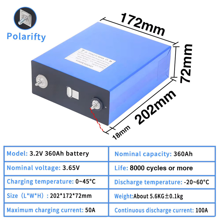 Likctt LiFePO4 Lithium-Eisenphosphat Batterie 3,2V 360Ah Klasse A Wiederaufladbare Zellen für DIY Solarspeicher in Blau - Bild 2