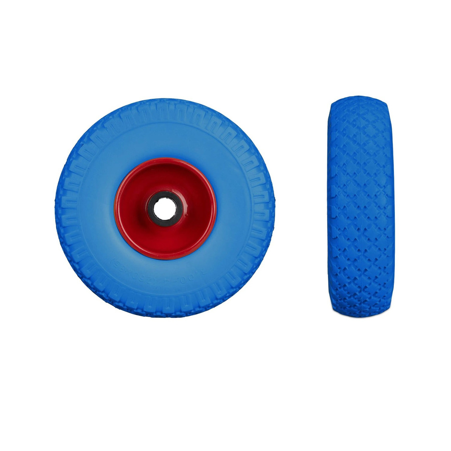 Relaxdays Sackkarrenrad 2er Set aus PU-Gummi und Stahl, Pannensicher, Blau/Rot, Durchmesser: 26 cm, Breite: 8,5 cm - Bild 2