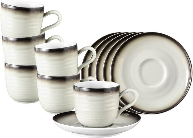 Seltmann Weiden Espressotassen mit Untertassen Terra 6er Set, Keramik/Porzellan, 0,09 l pro Tasse, Farben: Beige, Grau, Grün - Bild 1