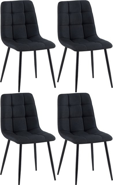 CLP Esszimmerstuhl 4er Set Antibes, gepolsterte Küchenstühle mit Stoffbezug in Schwarz und Metallgestell, modern designte Polsterstühle bis 150 kg belastbar - Bild 1