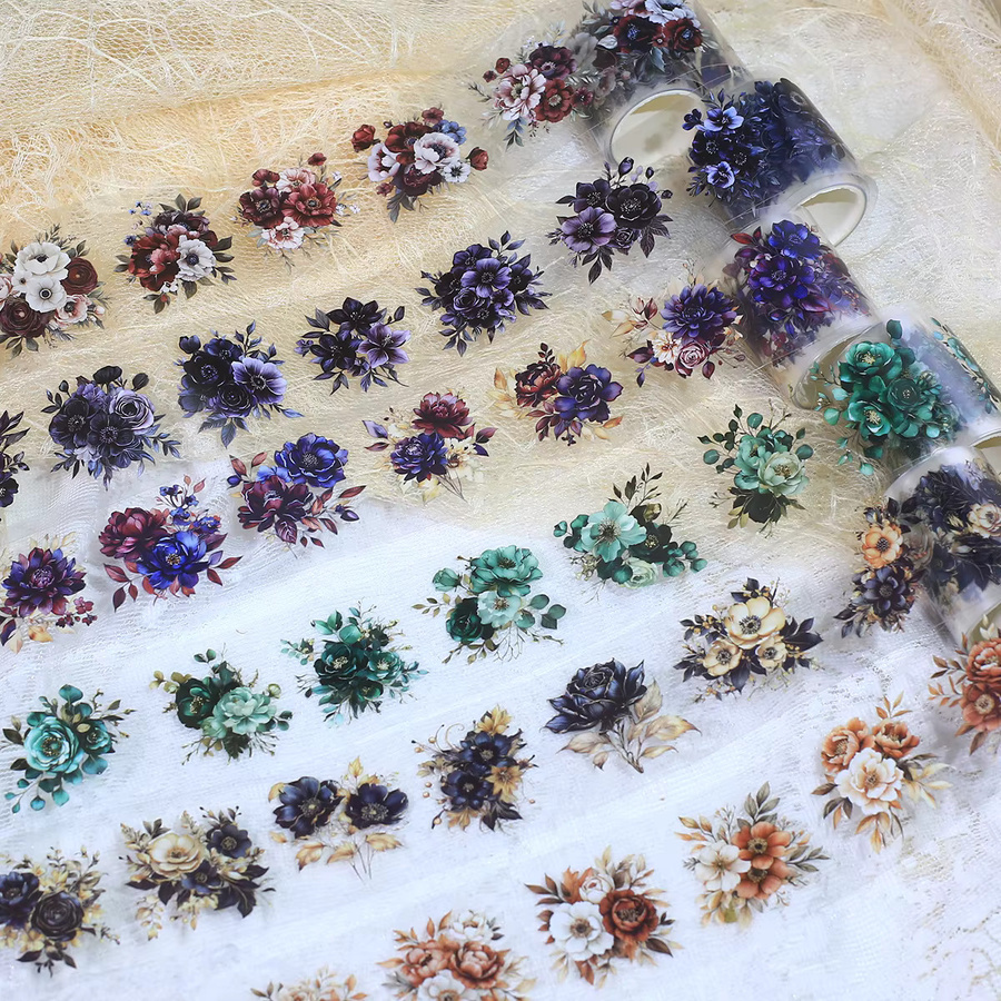 6er Set Blumenaufkleber aus PET für Scrapbooking und DIY Bastelarbeiten, Mehrfarbig - Bild 4