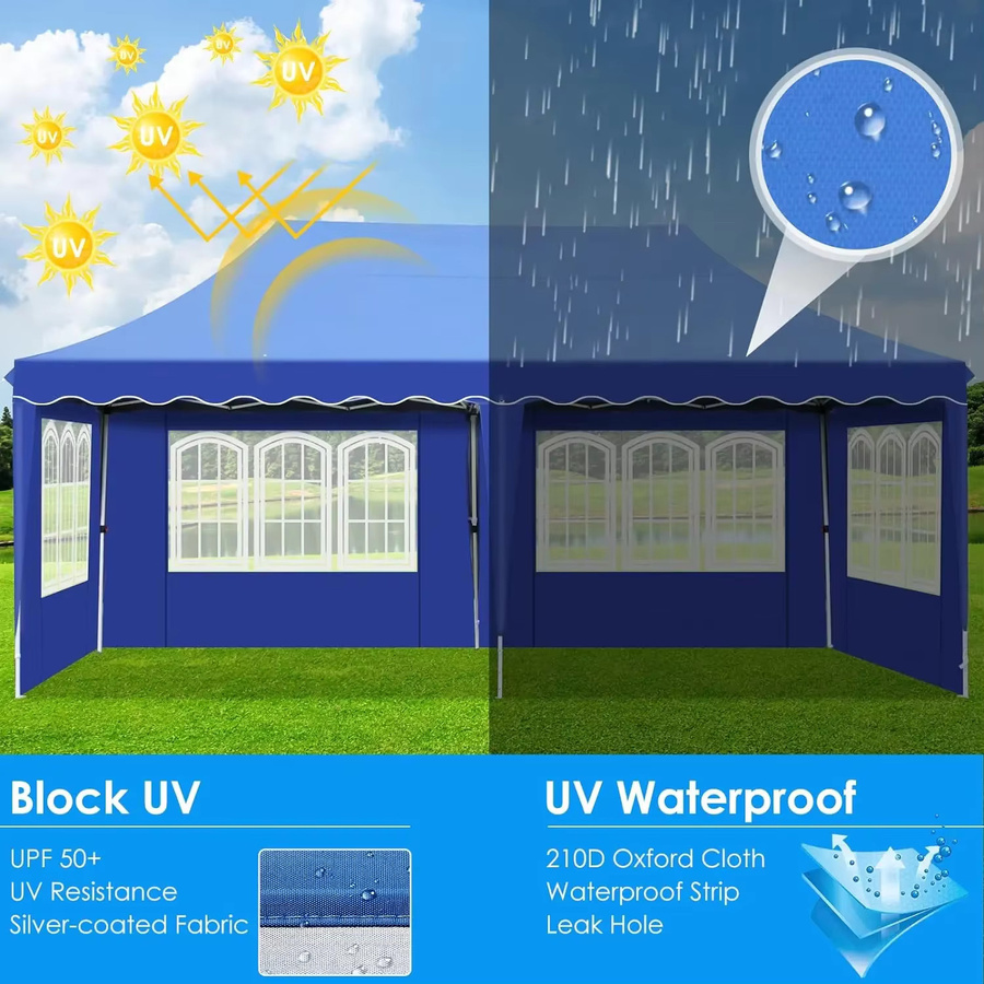 Homfa Partyzelt Pavillon mit 4 Seitenteilen und 6 Sandsäcken, B/T/H: 600 x 300 x 186 cm, wasserdicht, UV50+, höhenverstellbar, weiß/blau - Bild 5
