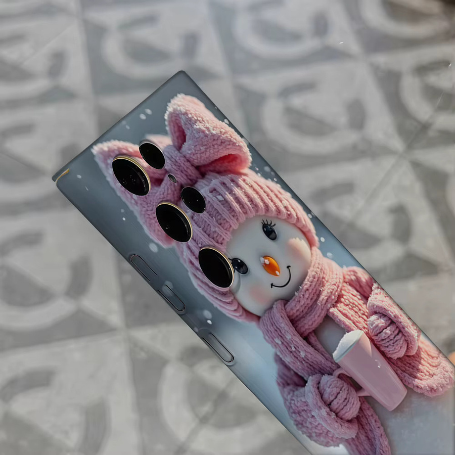 Stoßfeste Doppelschicht Handyhülle mit Pastellfarbenem Strick-Schneemann Design für Samsung Galaxy S25 Ultra, S24 und S23 Ultra Plus in Pink - Bild 5