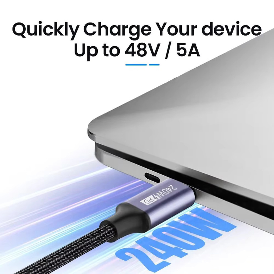 USB-C auf Typ-C Datenkabel mit Doppel-Winkelstecker für Schnellladung PD und QC3.0, 240W, 5A, Schwarz - Bild 3