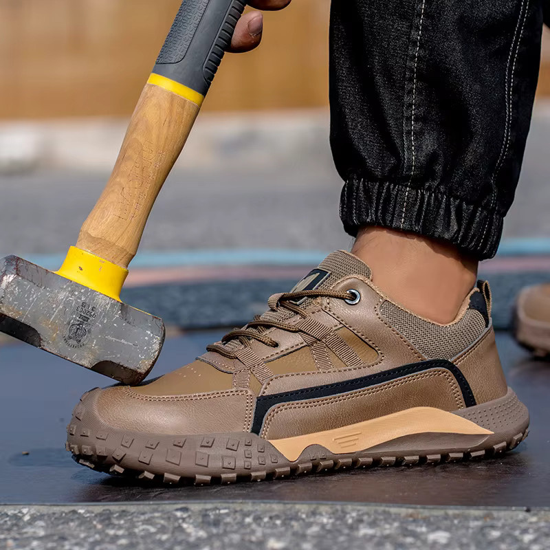 Sicherheitsschuhe für Herren mit Stahlkappe und Kevlar-Einlegesohle, pannensichere und bruchsichere Arbeitsstiefel in Braun - Bild 2