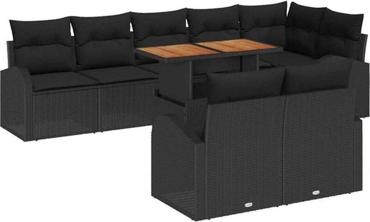 vidaXL Garten-Sofa-Set aus Poly-Rattan mit Speicherfunktion, 9-teilig, Schwarz - Bild 1