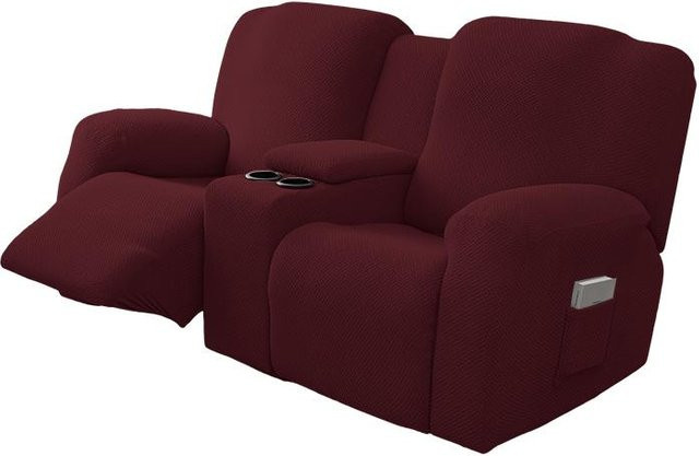 8-teiliges wasserdichtes Set Sofaüberzüge für 2-Sitzer Relaxsofas in Rot aus Polyester mit rutschfester Oberfläche - Bild 1
