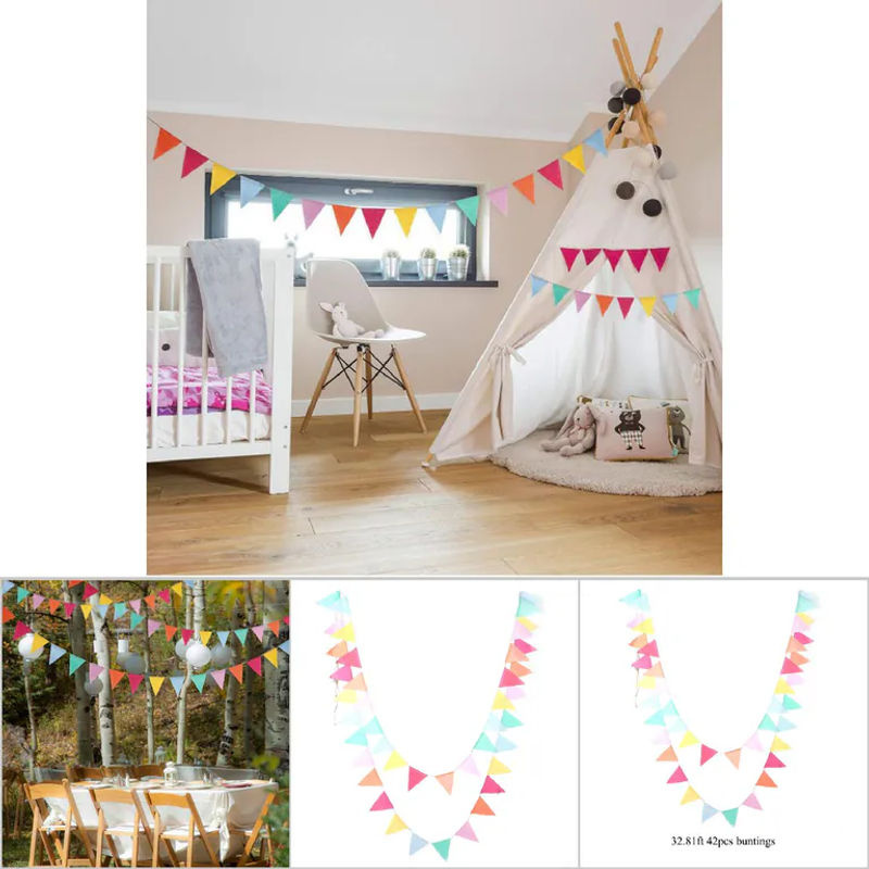 CosyHome Wimpelkette aus Baumwolle mit 42 mehrfarbigen Flaggen in floralem und geometrischem Design für Hochzeiten und Kinderfeiern - Bild 5