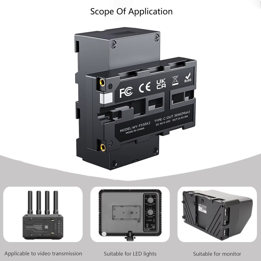 Probty Doppelseitiger NP-F Dummy-Akku-Adapter für Kamera und Monitor, D-Tap zu DC 5,5 x 2,5 mm Kabel, Schwarz, kompatibel mit NP-F550, NP-F750 und NP-F970 - Bild 4