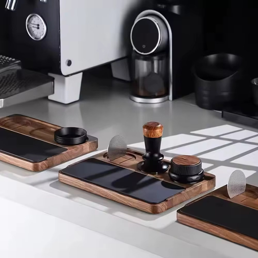 FENCHUI Kaffee-Tamperstation aus Holz in Braun, rutschfeste Espresso-Tamperhalterbasis für 51–58 mm Tamper - Bild 5