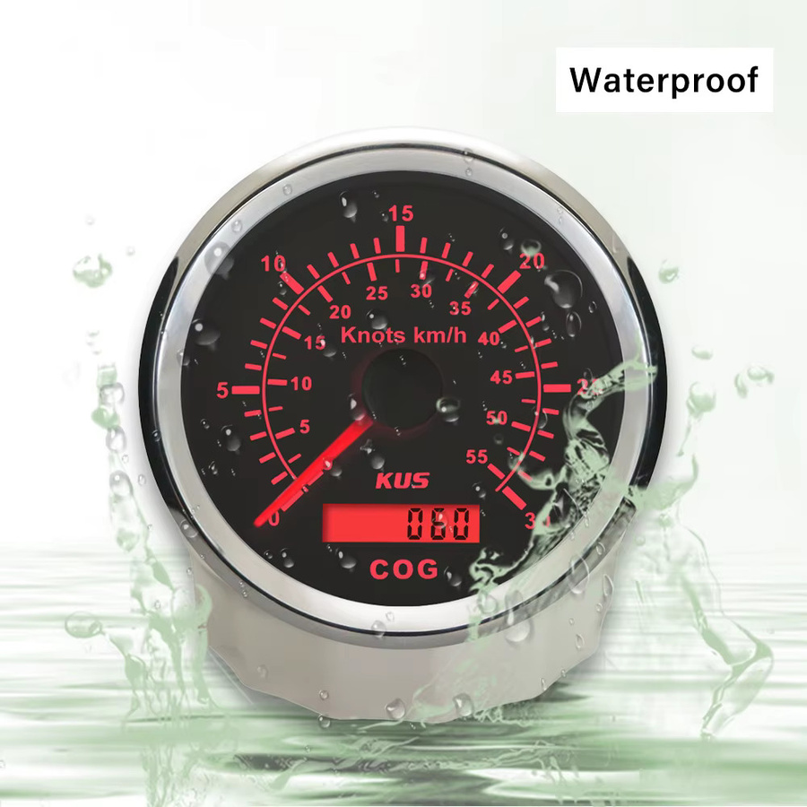 KUS Universal GPS-Tachometer mit Kursanzeige für Boote und Yachten, 15-60 Knoten, rot-gelbe Hintergrundbeleuchtung, 85 mm - Bild 2