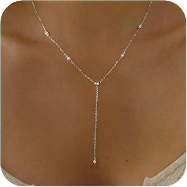 Vergoldete Lariat Halskette, CZ, Damen, 45cm - Bild 1