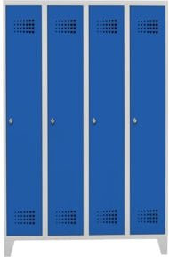STIER Garderobenspind Premium mit 4 Abteilen und Füßen, Drehriegel, lichtgrau/enzianblau - Bild 1