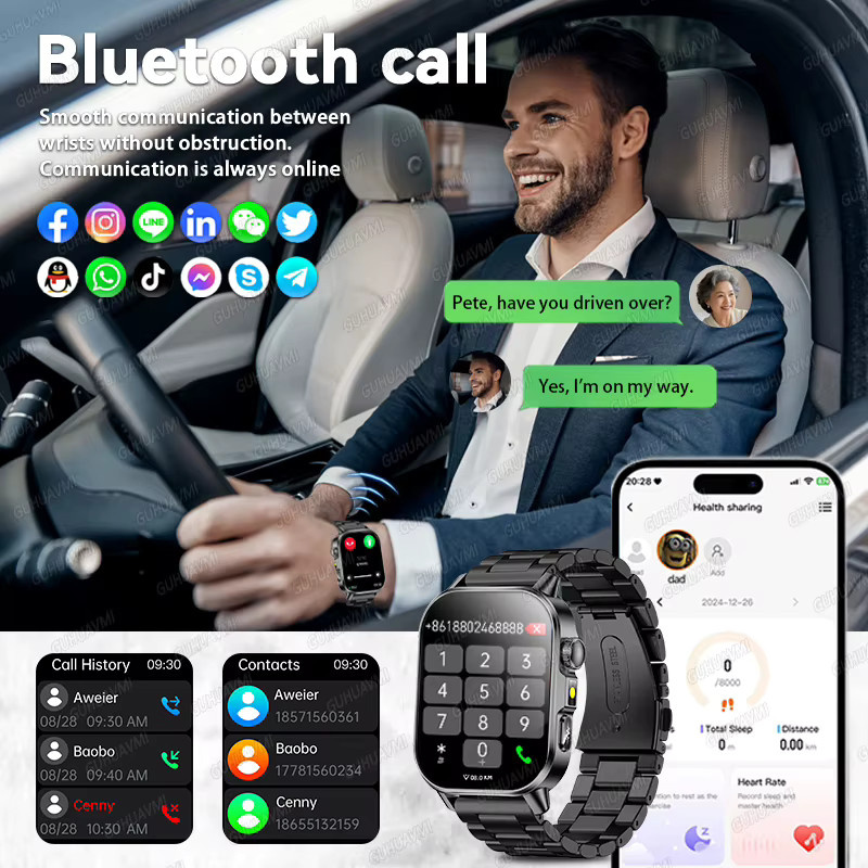 GUHUAVMI Smartwatch mit EKG und PPG zur Gesundheitsdiagnose für Männer und Frauen zur Körperanalyse von Blutdruck und Harnsäure in Schwarz oder Blau - Bild 5