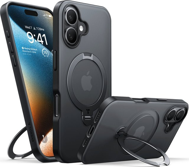 Torras MagSafe Hülle für Apple iPhone 16 Plus mit Ostand Spin in Schwarz - Bild 1