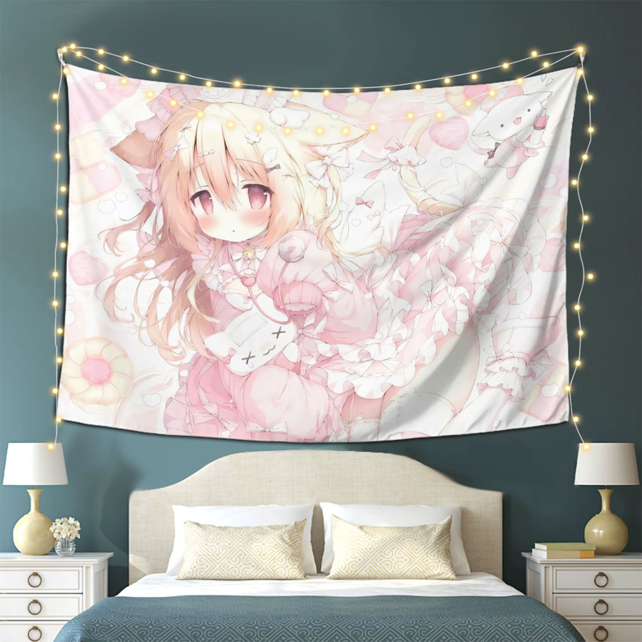 VIKAMA Anime-Mädchen Wandteppich in Rosa mit Lolita-Design für deine Heimdekoration, B/H: 60 x 40 cm - Bild 2