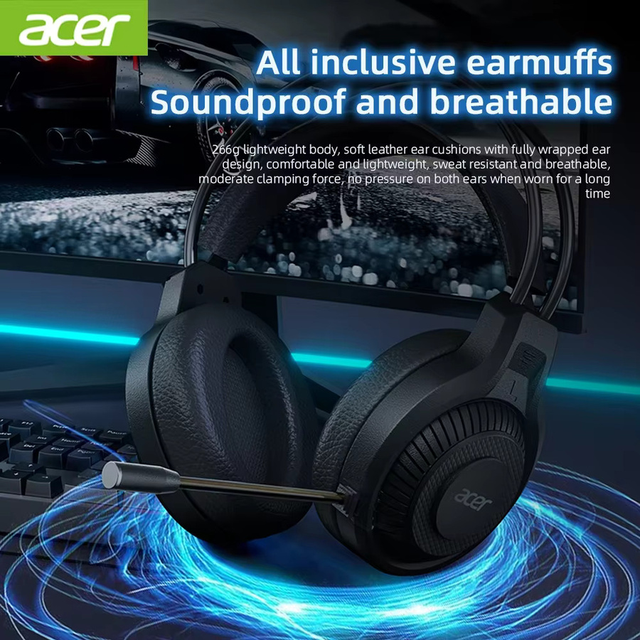 Acer OHW303 Gaming Headset mit 7.1 Virtual Surround Sound, Bass-Kopfhörer mit LED-Beleuchtung und Mikrofon, Schwarz - Bild 3