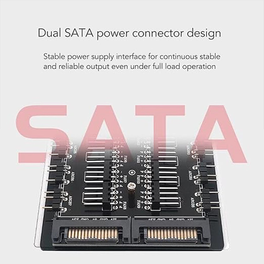 AuyiHomu Dual 16-Port Lüfter-Hub mit ARGB PWM und SATA-Stromversorgung, Schwarz - Bild 2