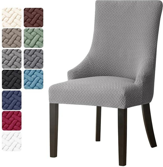 Graue Jacquard-Esszimmerstuhlbezüge mit hoher Rückenlehne aus elastischem Stretch-Material für Bankette und Hochzeiten - Bild 1