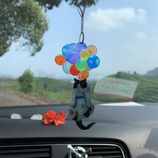 CosyHome Katze Auto-Hängeornament in Grau als dekorativer Autoanhänger für den Innenraum - Bild 1