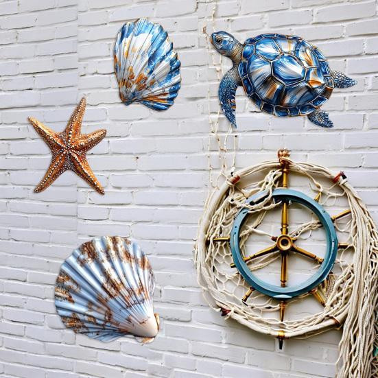 Yutianle Wanddekoration aus Holz im maritimen Design mit Fisch, Schildkröte und Seestern im rustikalen Bauernhaus-Stil - Bild 1