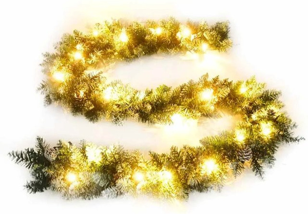 vidaXL Weihnachtsgirlande mit warmweißen LED-Lichtern in Grün aus PVC, Länge: 5,2 m