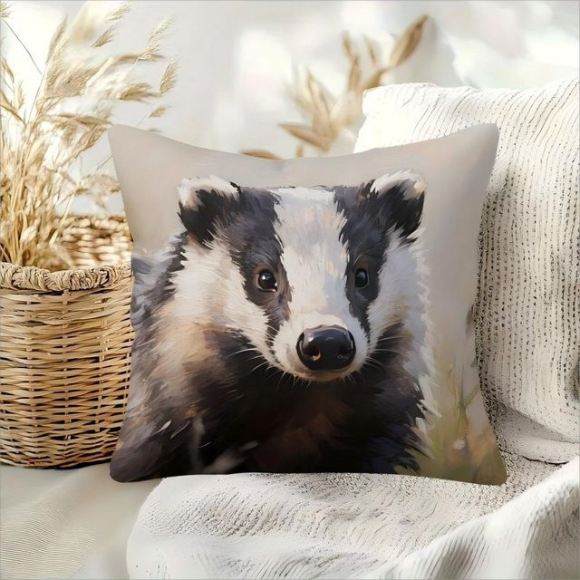Dekorativer Kissenbezug mit Dachs-Porträt im Ölmalerei-Stil, Peach Skin Material, Mehrfarbig, B/B/H: 35 x 35 x 35 cm - Bild 1