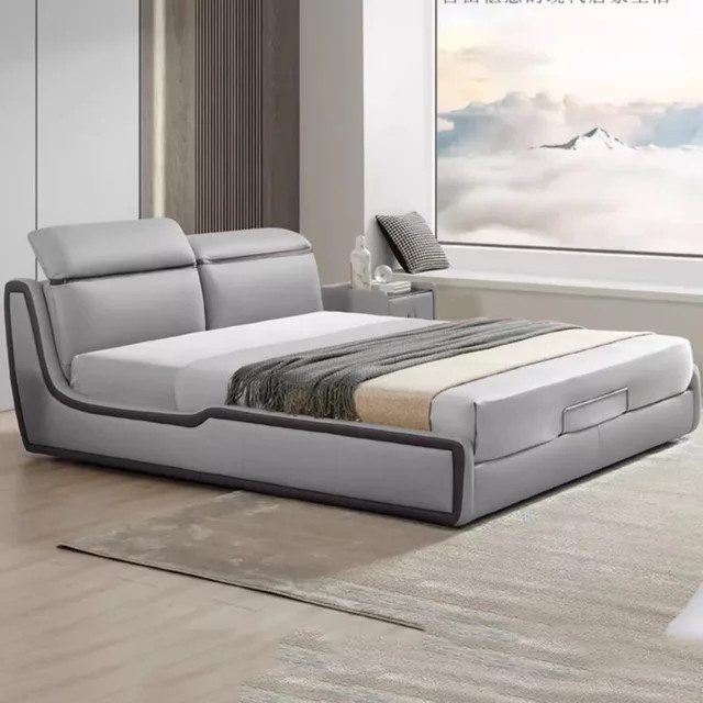 a forDesigner Modernes Queensize-Bett mit hohem Kopfteil aus Schaumstoff und Leder in Nordic-Design - Bild 1