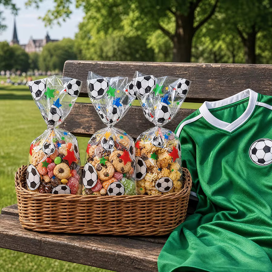 50 Stück Fußball Geschenktüten aus Kunststoff in Multicolour von xunyihappy als Partyzubehör für Geburtstage und Sportthemen - Bild 4