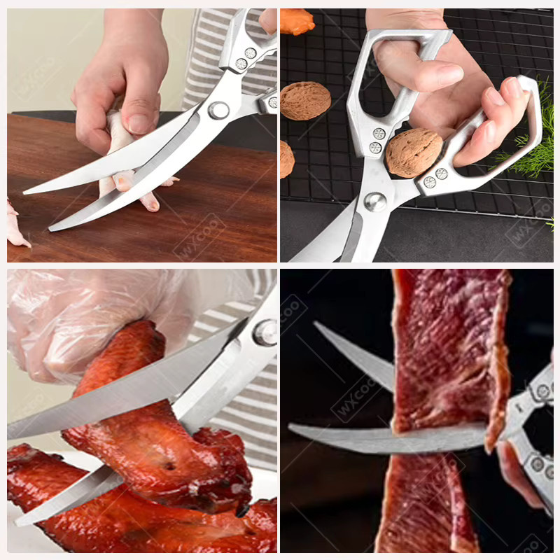 WXCOO Küchenschere aus Edelstahl in Silber zum Schneiden von Fleisch, Knochen, Fisch und Gemüse - Bild 4