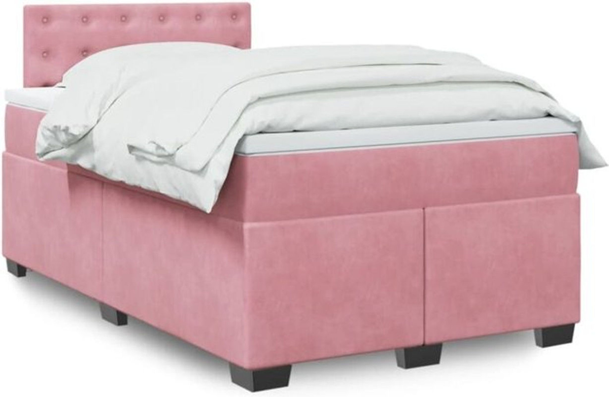 Vidaxl Boxspringbett mit Matratze in Rosa und Weiß aus Samt, B/T/H: 120 x 190 x 100,5 cm - Bild 1