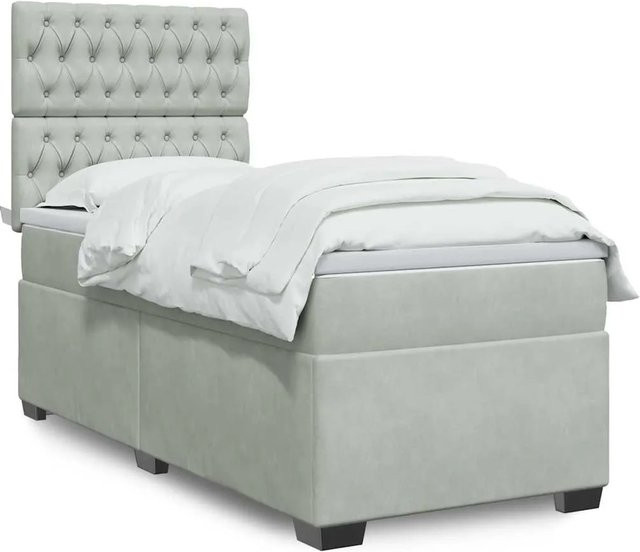 vidaXL Boxspringbett mit Matratze in Hellgrau aus Samt mit USB-Ladeport und Unterbettbeleuchtung, B/T/H: 90 x 190 x 150,5 cm - Bild 1